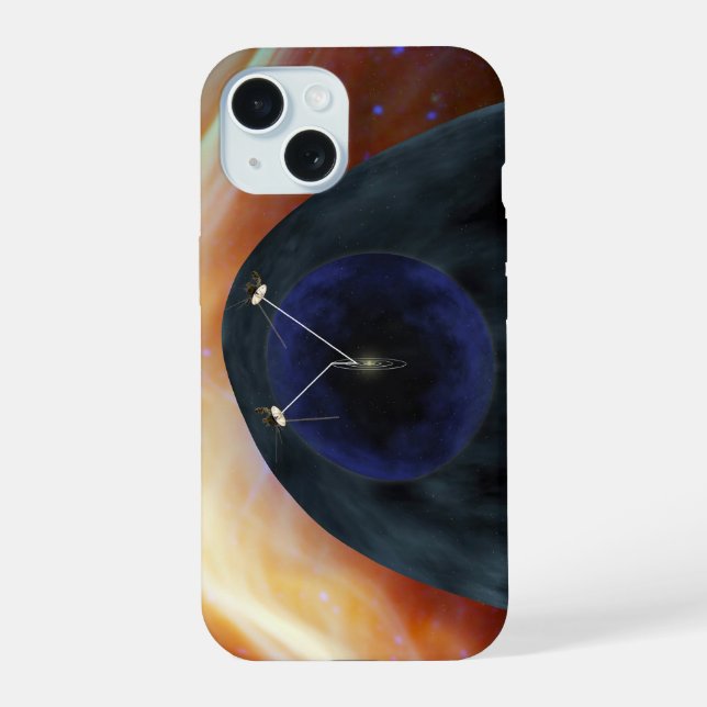 Two Voyager Spacecraft Exploring Turbulent Space. iPhone 15 Case (Back)