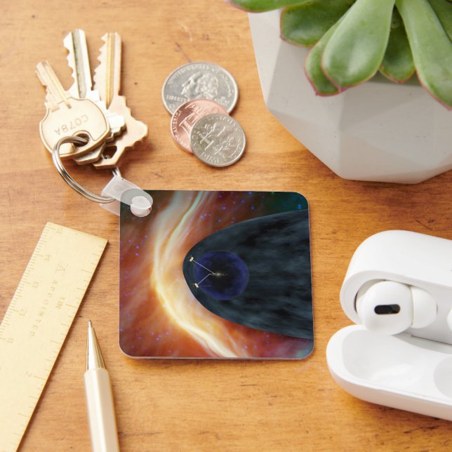 Two Voyager Spacecraft Exploring Turbulent Space. Keychain (Desk)