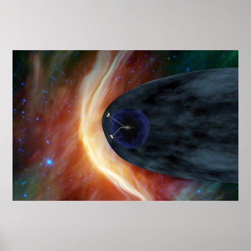 Two Voyager Spacecraft Exploring Turbulent Space Poster