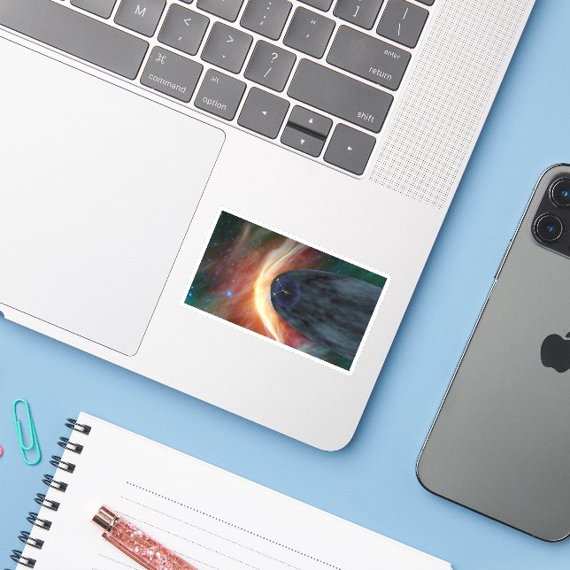 Two Voyager Spacecraft Exploring Turbulent Space. Sticker (Laptop w/ iPhone)