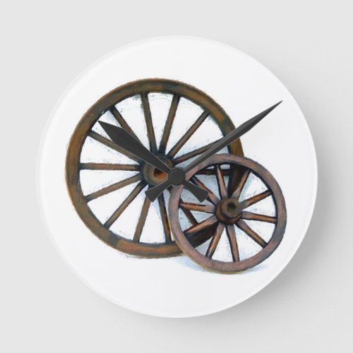 Two Wagon Wheels Round Clock