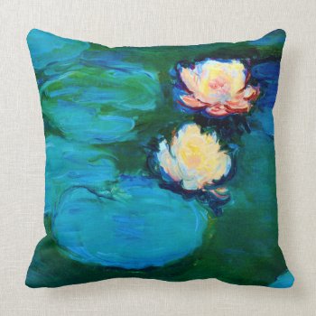 Two Water Lily Flowers Claude Monet Fine Art Throw Pillow by monet_paintings at Zazzle