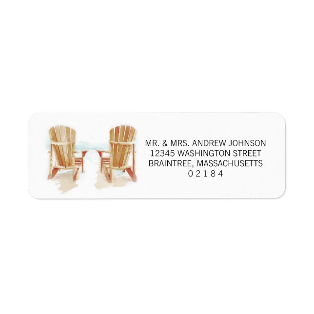 Two Watercolor Adirondack Beach Chairs Label (Front)