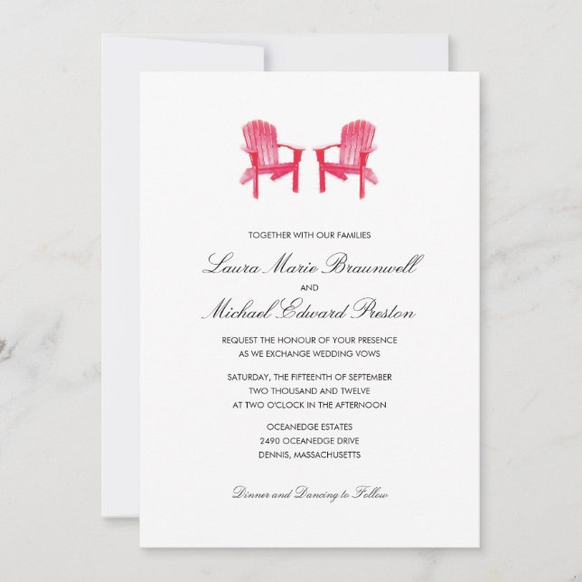 Two Watercolor Adirondack Chairs Wedding Invitation (Front)
