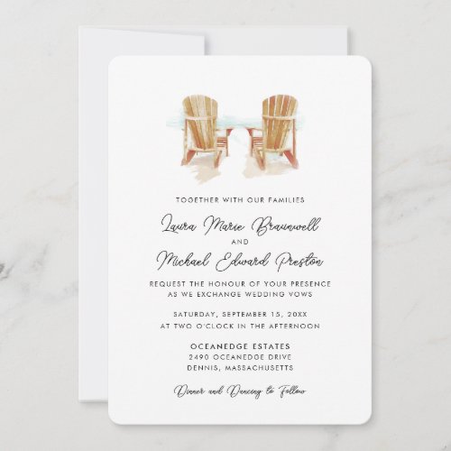 Two Watercolor Adirondack Chairs Wedding Invitation