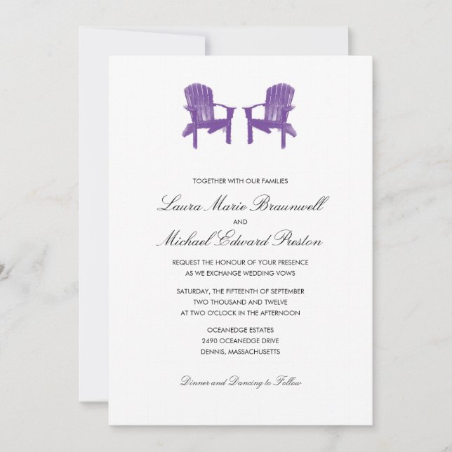 Two Watercolor Adirondack Chairs Wedding Invitation (Front)