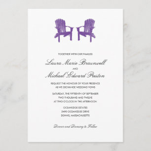 Two Watercolor Adirondack Chairs Wedding Invitation