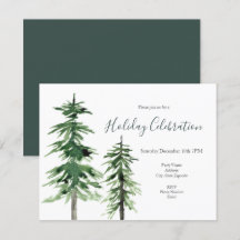 Two Watercolor Pine Trees Invitation