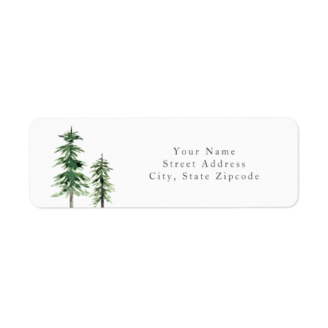Two Watercolor Pine Trees Label (Front)