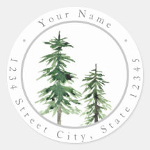 Two Watercolor Pine Trees Labels