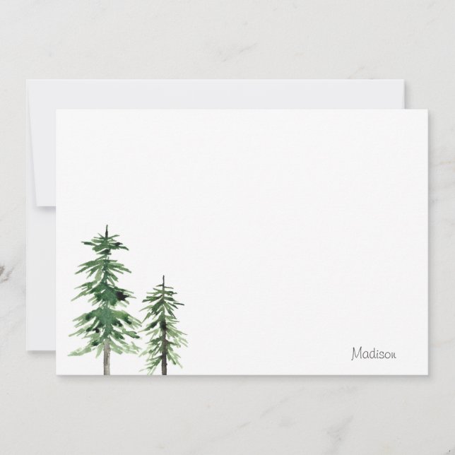 Two Watercolor Pine Trees Note Card (Front)