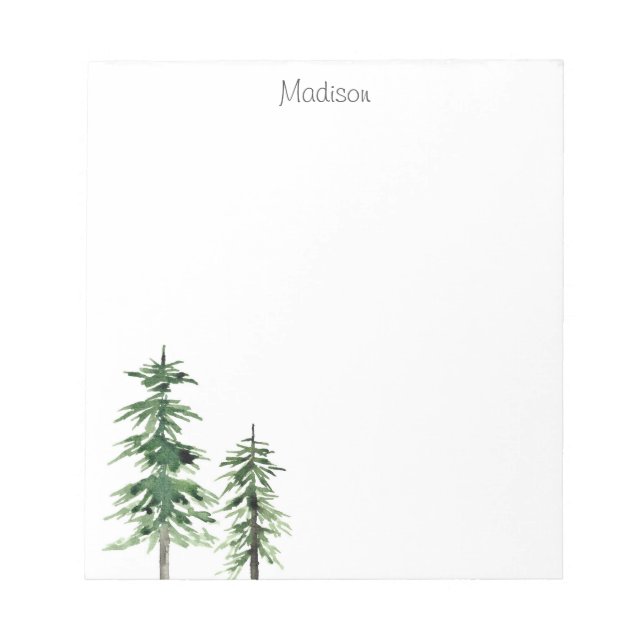 Two Watercolor Pine Trees Notepad (Front)