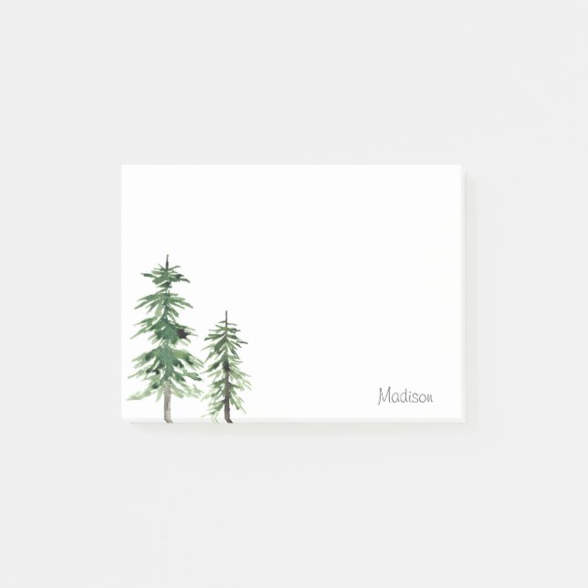 Two Watercolor Pine Trees Post-it Notes (Front)