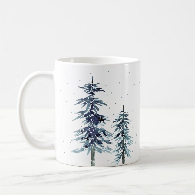 Two Watercolor Winter Pine Trees Coffee Mug (Left)