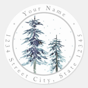 Two Watercolor Winter Pine Trees Labels