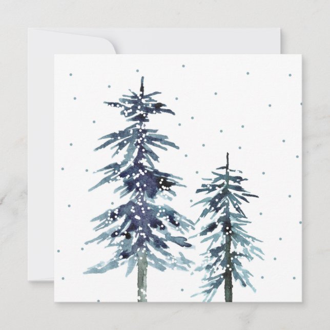 Two Watercolor Winter Pine Trees Note Card (Front)