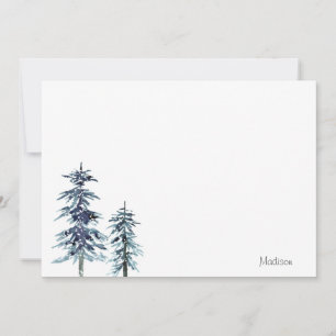 Two Watercolor Winter Pine Trees Note Card