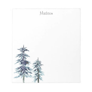 Two Watercolor Winter  Pine Trees Notepad
