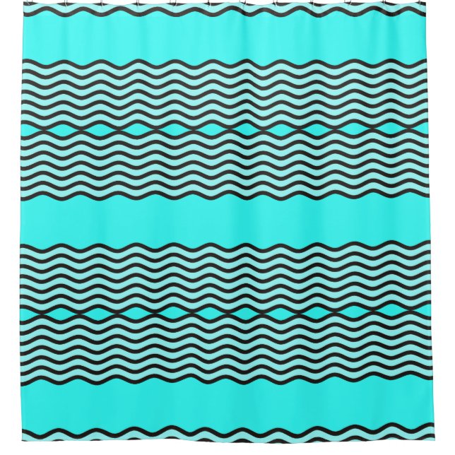 Two Waves Border black & white transparent Shower Curtain (Front)