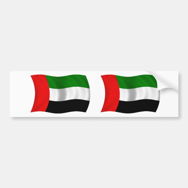 TWO Waving UAE Flags Bumper Sticker (Front)