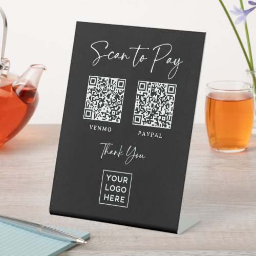 Two Ways to Pay  Elegant Black Scannable QR Code Pedestal Sign