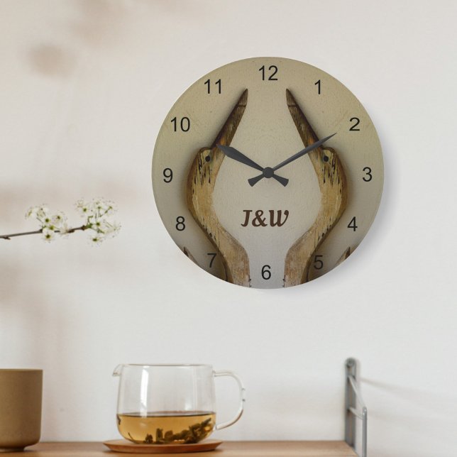 Two Weathered Herons Rustic Coastal acrylic wall Large Clock (Creator Uploaded)