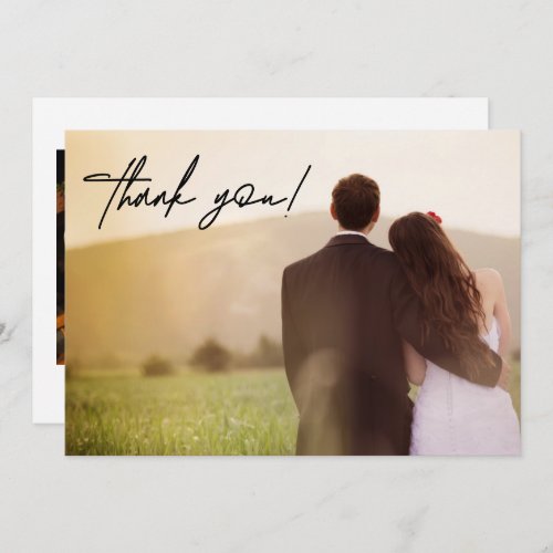 Two Wedding Photos Elegant Script Custom Thank You Card