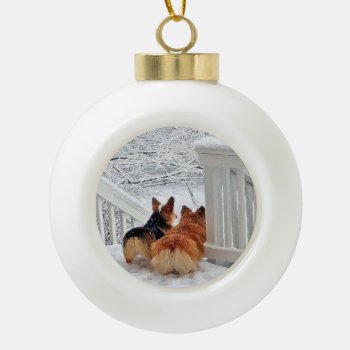 Two Welsh Corgis In The Snow Ornament by CorgiGifts at Zazzle