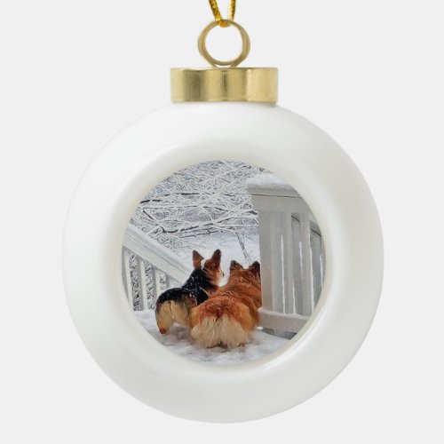 Two Welsh Corgis in the Snow Ornament