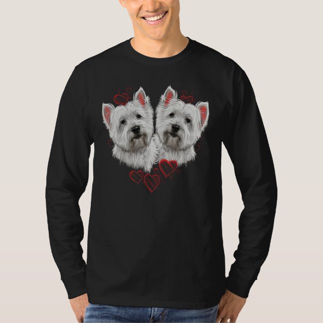 Two West Highland White Terrier Valentines Day Cou T-Shirt (Front)