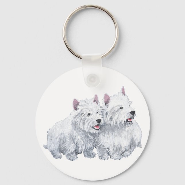 Two West Highland White Terriers Keychain (Front)