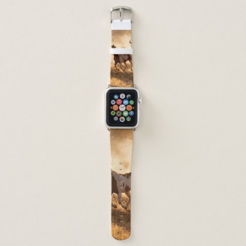 Two western cowboys riding horses roping wild hor apple watch band