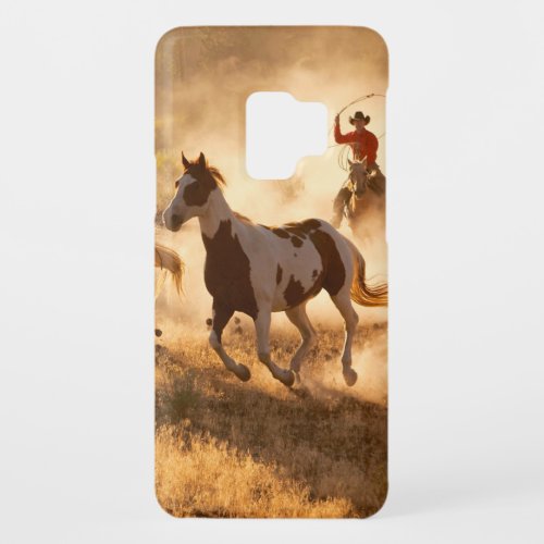 Two western cowboys riding horses roping wild hor Case_Mate samsung galaxy s9 case
