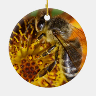 Two Western Honey Bees Ceramic Ornament