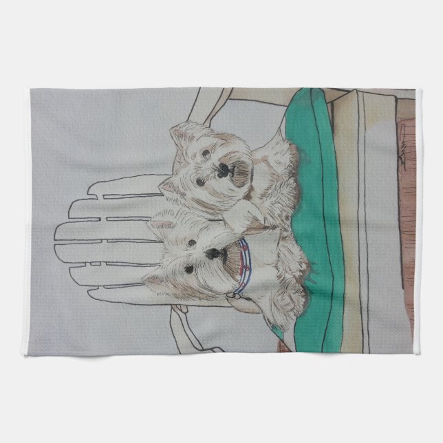 Two Westie Pals Kitchen Towel (Horizontal)