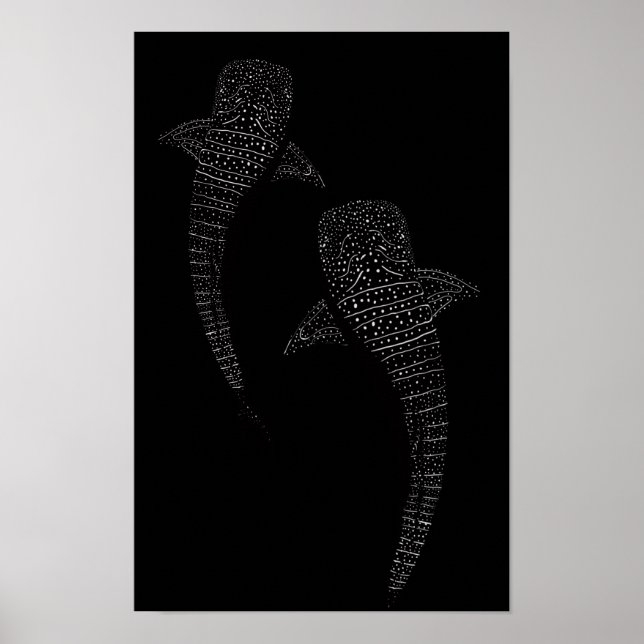 Two Whale Shark Black and White Poster (Front)