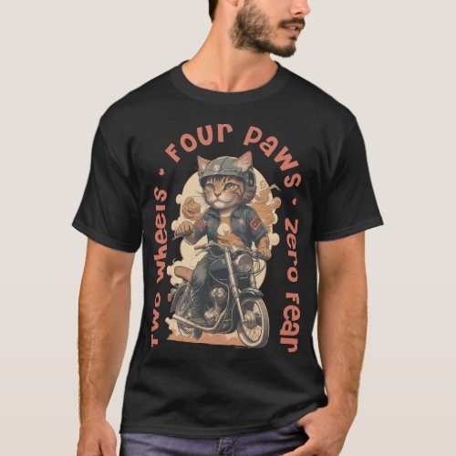 Two Wheels Four Paws Zero Fear Cat T_Shirt