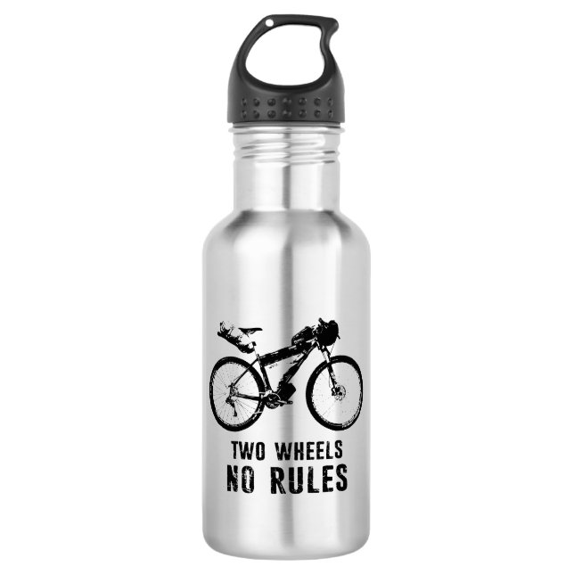 Two Wheels No Rules Bikepacking Stainless Steel Water Bottle (Front)