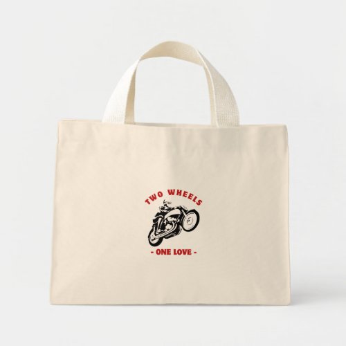 Two wheels one love mini tote bag