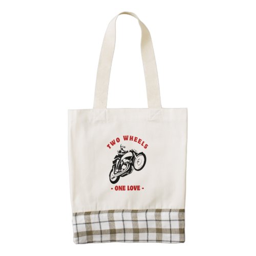 Two wheels one love zazzle HEART tote bag