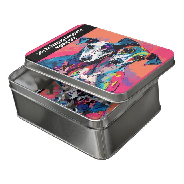 Two Whippets puzzle with custom text (Lid Open)