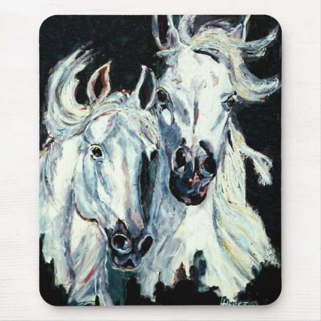Two White Arabian Horses Mouse Pad (Front)