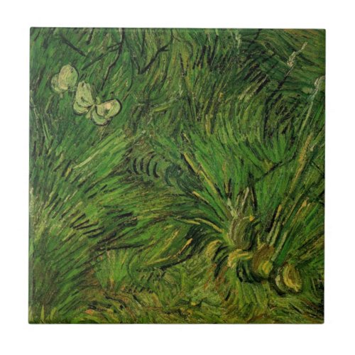 Two White Butterflies by Vincent van Gogh Tile