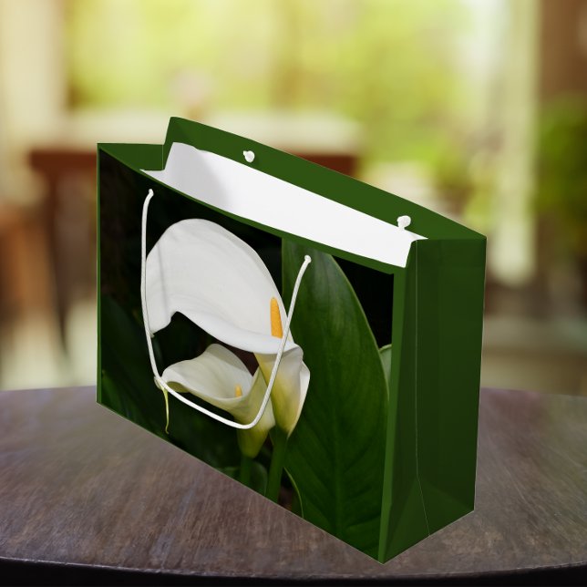 Two White Calla Lilies Floral Large Gift Bag (In Situ)