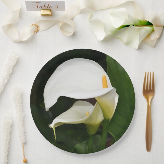Two White Calla Lilies Floral Paper Plates (Wedding)