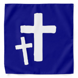 Two White Cross Symbols On Blue Bandana