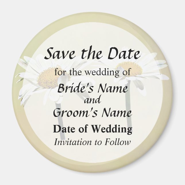 Two White Daisies Waving Save the Date Magnet (Front)