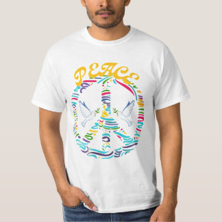  Two White Doves Flying Inside A Peace Sign Symbol T-Shirt
