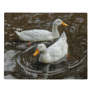 Two White Ducks. Roath Park Lake, Cardiff, Wales Jigsaw Puzzle