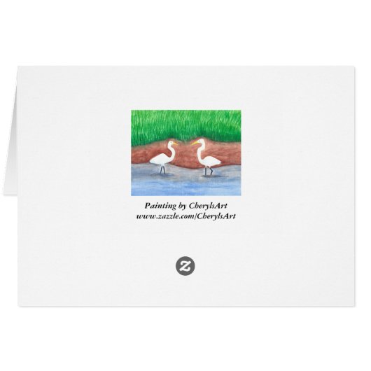 Two white egrets, birds brighten my day cards (Back Horizontal)